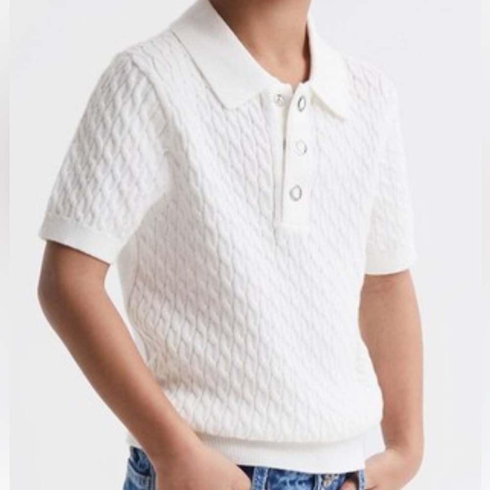 REISS Kids Eli Ecru White Cableknit Polo Shirt
Youth Size 8-9Y